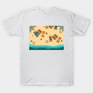 Sandy beach, top view, summer vacation illustration T-Shirt